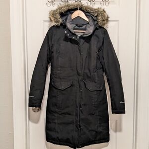 Eddie Bauer Parka Women's Black Coat with Faux Fur Hood